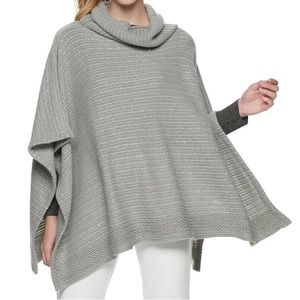 Women's Apt. 9 Sparkle Cowl Neck Poncho Grey